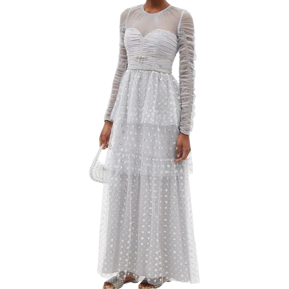 Self-Portrait Sheer Gray Maxi Dress NWT